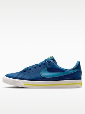 Brand New‼️ Nike Kids Blue Low-Top Sneaker with Teal Swoosh and Yellow Accent